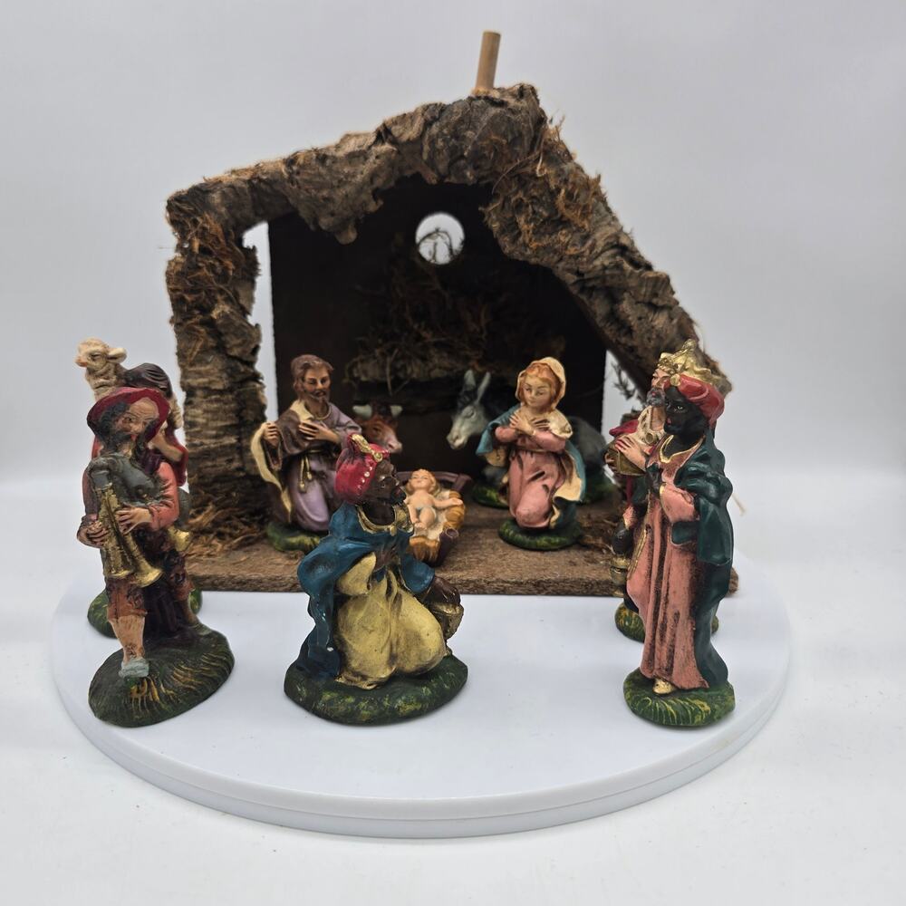 VTG Made in Italy Christmas Nativity Scene 11 Piece Set with Manger Chalkware